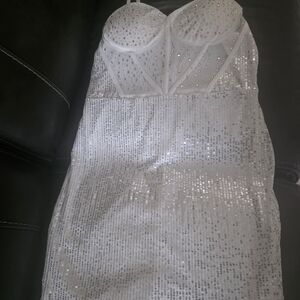 Dazzling White Sequin Backless Dress